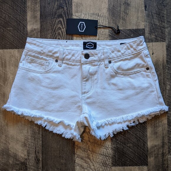 RVCA Hello Mellow Shorts White Denim 26 Cutoffs - Picture 1 of 5